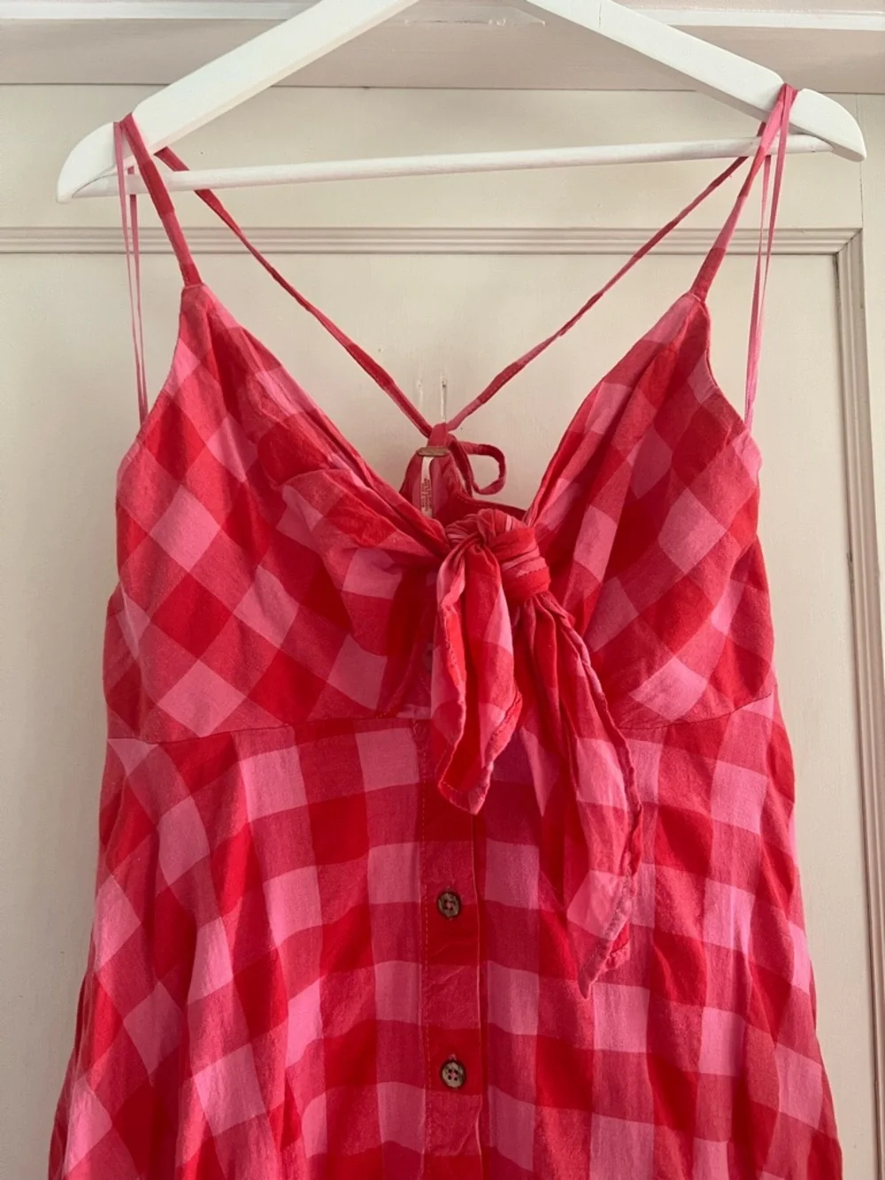 Free People Via Midi Dress In a Bohemian Red Gingham Print Size Small NWT - Picture 3 of 13